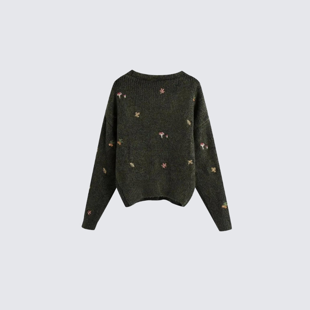 Autumn Dark Outfits, Different Types Of Pants For Women - Goblincore Leaf Embroidery Cardigan