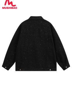 Autumn Heavy Industry Sequin Denim Jacket for Men â€“ Trendy Streetwear, Casual American Style, High-End Fashion