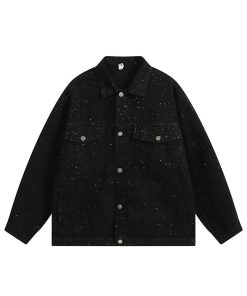 Autumn Heavy Industry Sequin Denim Jacket for Men â€“ Trendy Streetwear, Casual American Style, High-End Fashion