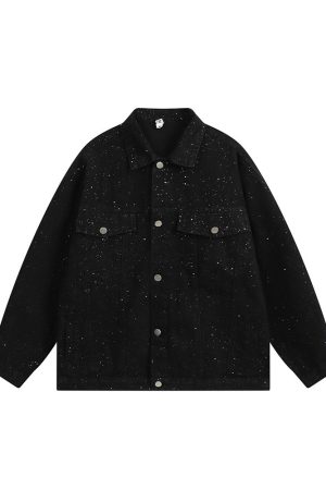 Autumn Heavy Industry Sequin Denim Jacket for Men â€“ Trendy Streetwear, Casual American Style, High-End Fashion