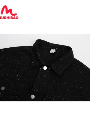 Autumn Heavy Industry Sequin Denim Jacket for Men â€“ Trendy Streetwear, Casual American Style, High-End Fashion