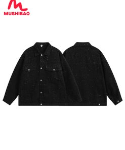 Autumn Heavy Industry Sequin Denim Jacket for Men â€“ Trendy Streetwear, Casual American Style, High-End Fashion