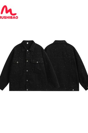 Autumn Heavy Industry Sequin Denim Jacket for Men â€“ Trendy Streetwear, Casual American Style, High-End Fashion