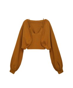 Autumn Knitted Long Sleeve Cardigan & Camisole Two-Piece Set for Women - Cozy Soft Sweater Outfit, Perfect for Layering