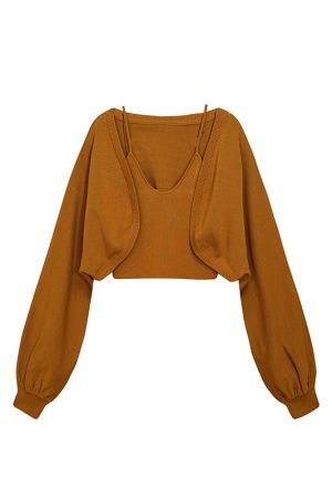 Autumn Knitted Long Sleeve Cardigan & Camisole Two-Piece Set for Women - Cozy Soft Sweater Outfit, Perfect for Layering