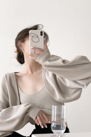 Autumn Knitted Long Sleeve Cardigan & Camisole Two-Piece Set for Women - Cozy Soft Sweater Outfit, Perfect for Layering