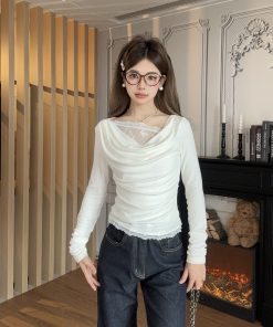 Autumn Lace Knitted Layered Mock Two-Piece Base Top - Slim Fit, Elegant Knitwear for 90s-Inspired Fall Fashion