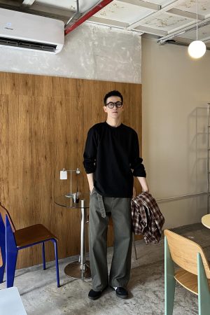 Autumn New American Street Style Green Casual Wide Leg Pants for Men - Versatile Straight Leg Trousers