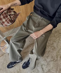 Autumn New American Street Style Green Casual Wide Leg Pants for Men - Versatile Straight Leg Trousers