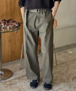 Autumn New American Street Style Green Casual Wide Leg Pants for Men - Versatile Straight Leg Trousers