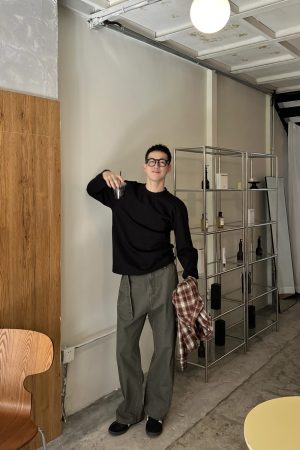Autumn New American Street Style Green Casual Wide Leg Pants for Men - Versatile Straight Leg Trousers