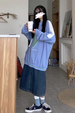 Autumn Oversize Round Neck Sweatshirt for Couples - Handmade Embroidery Print & Splicing - Trendy Unisex Style
