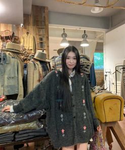 Autumn Pumpkin Korean Style Embroidered Sweater Coat for Women - Loose Soft Crochet Cardigan Top