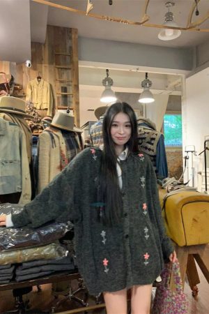 Autumn Pumpkin Korean Style Embroidered Sweater Coat for Women - Loose Soft Crochet Cardigan Top