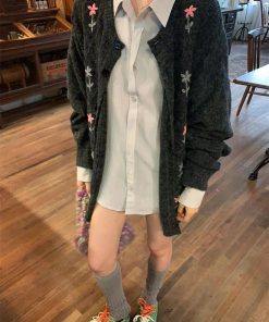 Autumn Pumpkin Korean Style Embroidered Sweater Coat for Women - Loose Soft Crochet Cardigan Top