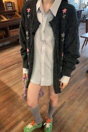 Autumn Pumpkin Korean Style Embroidered Sweater Coat for Women - Loose Soft Crochet Cardigan Top