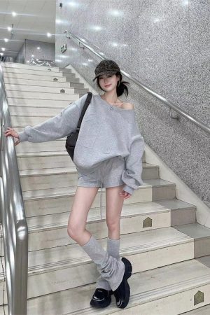 Autumn Pumpkin Korean Style Long Sleeve Off-Shoulder Sweatshirt & Short Skirt Casual Two-Piece Set for Women
