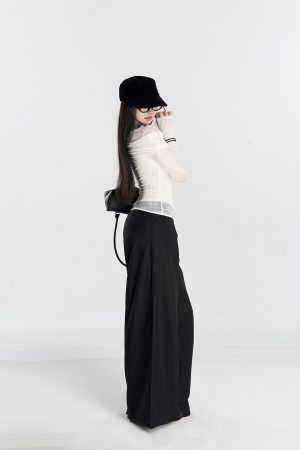 Autumn Tencel Wool Lace Flare Collar Slim Fit Base Layer Top - Stylish Two-Piece Look for 90s Inspired Fashion