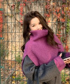 Autumn Winter Irregular Knitted Pullover Neck Warmer Vest High-Neck Scarf Stylish Layering Piece for Women