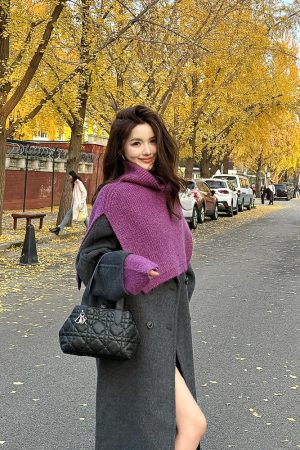 Autumn Winter Irregular Knitted Pullover Neck Warmer Vest High-Neck Scarf Stylish Layering Piece for Women