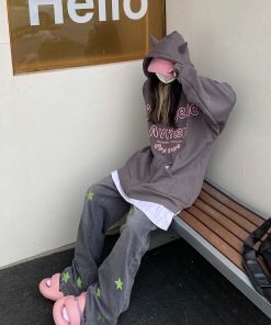 Autumn Winter Retro Fleece Little Devil Hoodie - Loose Unisex Sweatshirt for Trendy 90s and Y2K Style