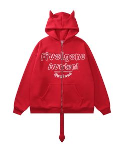 Autumn Winter Retro Fleece Little Devil Hoodie - Loose Unisex Sweatshirt for Trendy 90s and Y2K Style