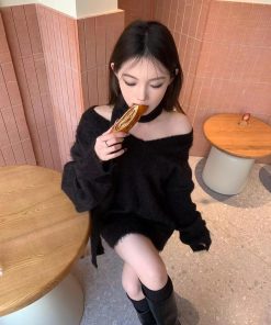 Autumn Winter Women's American Retro Minimalist Turtleneck V-Neck Knitted Top, Stylish Pumpkin Sweater for 90s Y2K Fashion