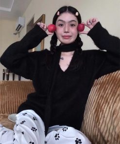 Autumn Winter Women's Loose V-Neck Knit Sweater Coat with Scarf in Soft Imitation Mink Fur - Cozy Pumpkin Fashion