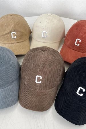 Baby Sauce Letter C 3D Embroidery Corduroy Duckbill Baseball Cap - Korean Style Autumn/Winter Edition
