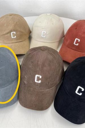 Baby Sauce Letter C 3D Embroidery Corduroy Duckbill Baseball Cap - Korean Style Autumn/Winter Edition
