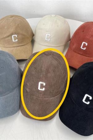 Baby Sauce Letter C 3D Embroidery Corduroy Duckbill Baseball Cap - Korean Style Autumn/Winter Edition