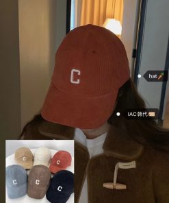 Baby Sauce Letter C 3D Embroidery Corduroy Duckbill Baseball Cap - Korean Style Autumn/Winter Edition