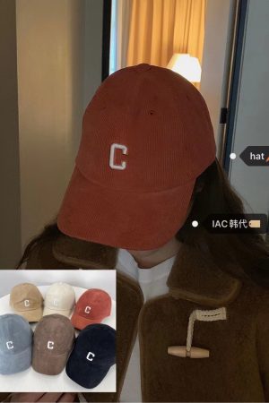Baby Sauce Letter C 3D Embroidery Corduroy Duckbill Baseball Cap - Korean Style Autumn/Winter Edition