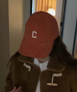 Baby Sauce Letter C 3D Embroidery Corduroy Duckbill Baseball Cap - Korean Style Autumn/Winter Edition