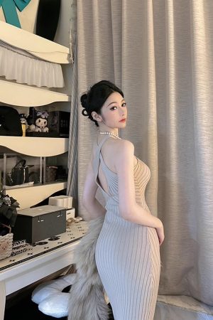 BabykinG Queen-Style Cross-Body Slim-Fit Hollow-Out Bodycon Dress - Stretchy Knitted Little Mom Fashion