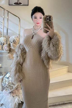 BabykinG Queen-Style Cross-Body Slim-Fit Hollow-Out Bodycon Dress - Stretchy Knitted Little Mom Fashion