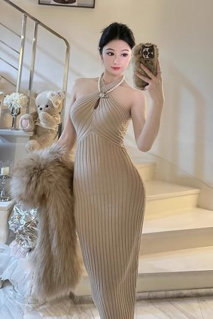 BabykinG Queen-Style Cross-Body Slim-Fit Hollow-Out Bodycon Dress - Stretchy Knitted Little Mom Fashion