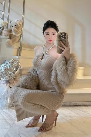 BabykinG Queen-Style Cross-Body Slim-Fit Hollow-Out Bodycon Dress - Stretchy Knitted Little Mom Fashion