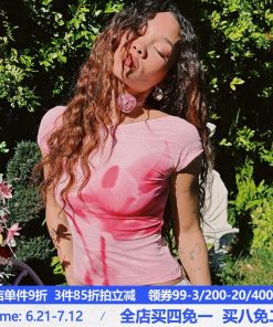 Backless Blurred Plant Print T-Shirt - Slim Fit Versatile Short Top for a Flattering Look - European American Style