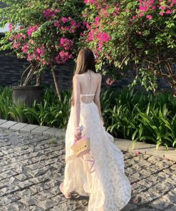 Backless Halter Maxi Dress with Chest Pads - Summer Spaghetti Strap Fairy-Inspired Vacation Style