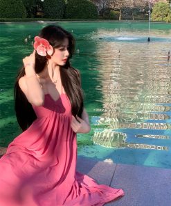 Backless Halter Maxi Dress with Chest Pads - Summer Spaghetti Strap Fairy-Inspired Vacation Style