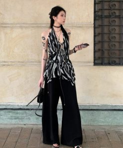 Backless Irregular Mesh Halter Top for Women - Slim Fit Trendy Design for Fashion-Forward Girls