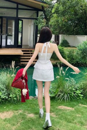 Backless Sleeveless Halter Neck Top & Short Skirt Two-Piece Set for Summer - Spicy Girl Design, Perfect for 90s Y2K Style