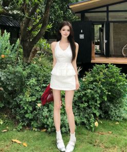 Backless Sleeveless Halter Neck Top & Short Skirt Two-Piece Set for Summer - Spicy Girl Design, Perfect for 90s Y2K Style