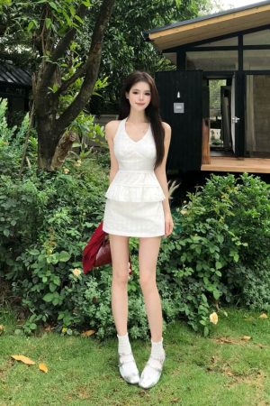 Backless Sleeveless Halter Neck Top & Short Skirt Two-Piece Set for Summer - Spicy Girl Design, Perfect for 90s Y2K Style