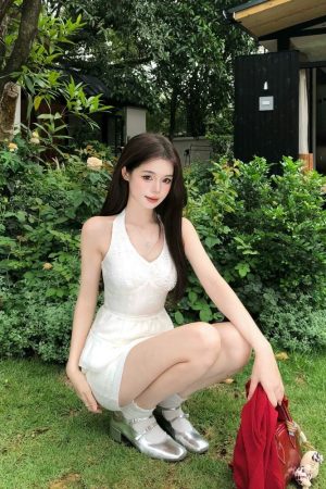 Backless Sleeveless Halter Neck Top & Short Skirt Two-Piece Set for Summer - Spicy Girl Design, Perfect for 90s Y2K Style