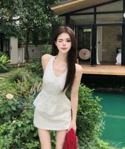 Backless Sleeveless Halter Neck Top & Short Skirt Two-Piece Set for Summer - Spicy Girl Design, Perfect for 90s Y2K Style