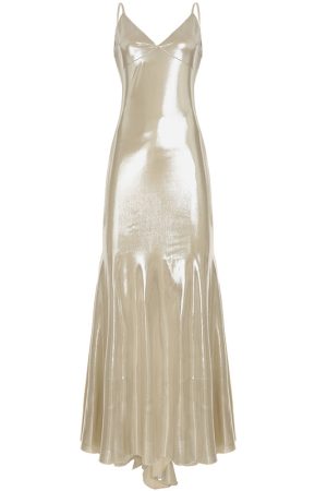 Backless Spaghetti Strap Long Dress - Glossy Pleated Bodycon Mermaid Style for Spring & Summer - European & American Fashion