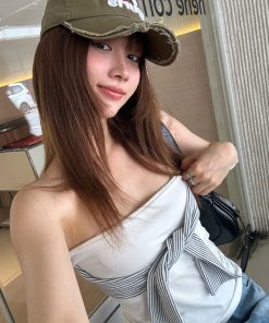 Backless Striped Slimming Top with Tie Design - Summer Retro Fashion for Women