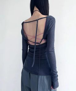 Baggy Cute Outfits, Abiti Alta Sartoria - Knitted Mesh Backless Top